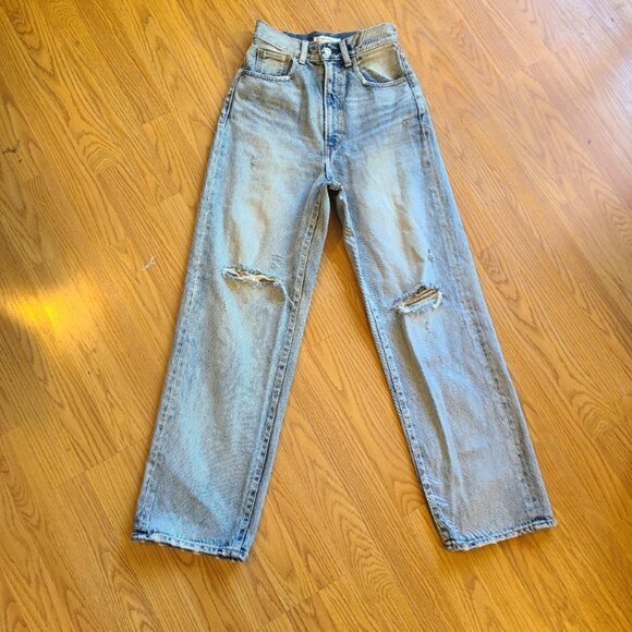 MOUSSY VINTAGE TIFTON WIDE STRAIGHT JEANS HIGH RISE RIPPED ANKLE RIGID DENIM 24 - Picture 3 of 8